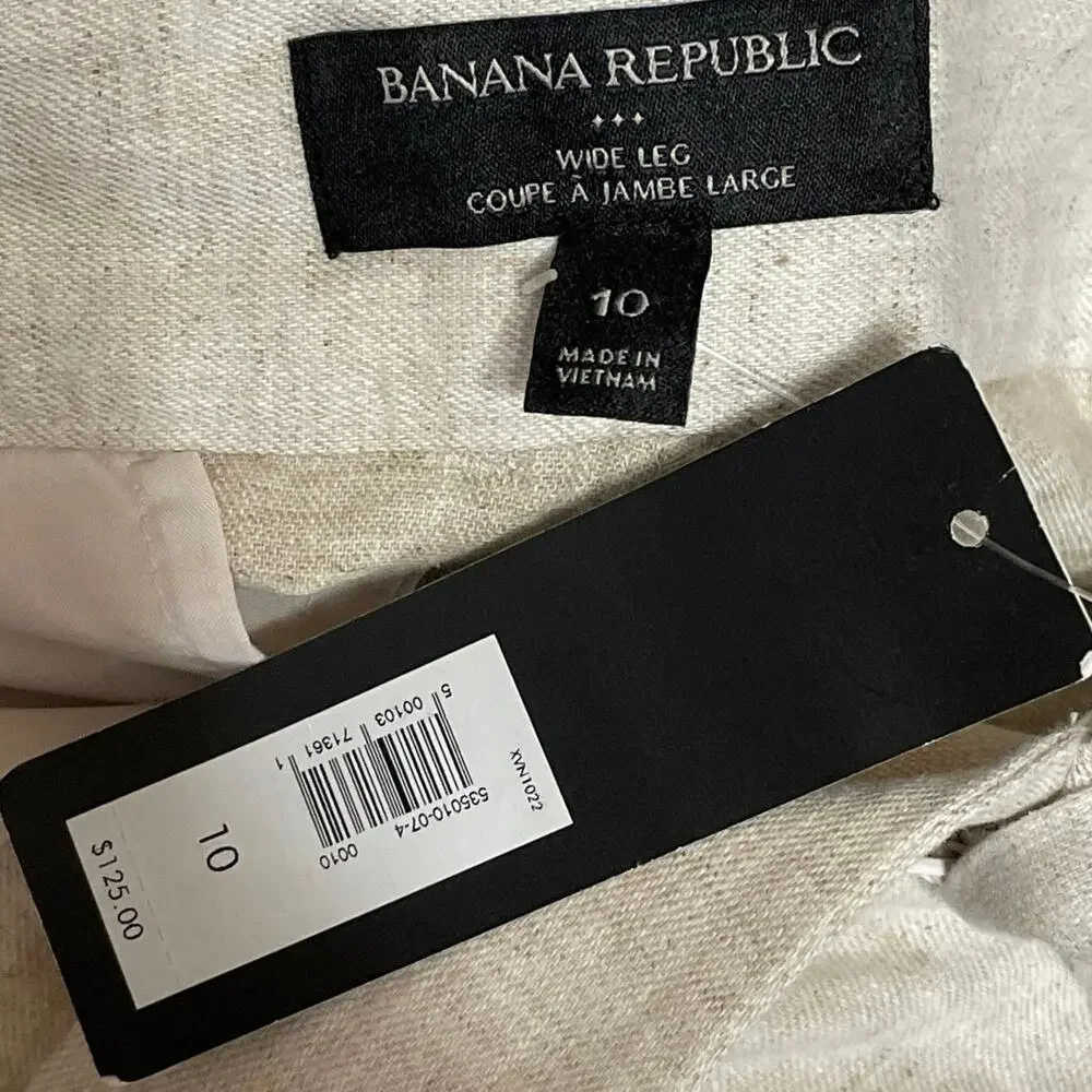 NEW Banana Republic Women Ivory White Linen High Rise Wide Leg Trousers Pants 10